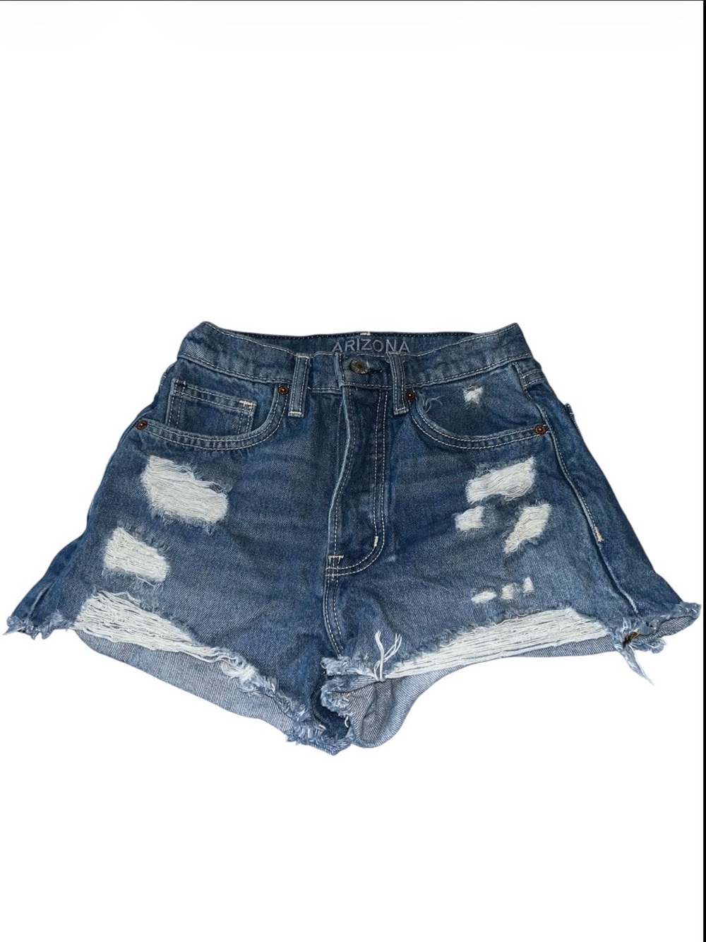 Arizona Jean Company Distressed High-Rise Denim Cutoff Shorts - Dark Blue